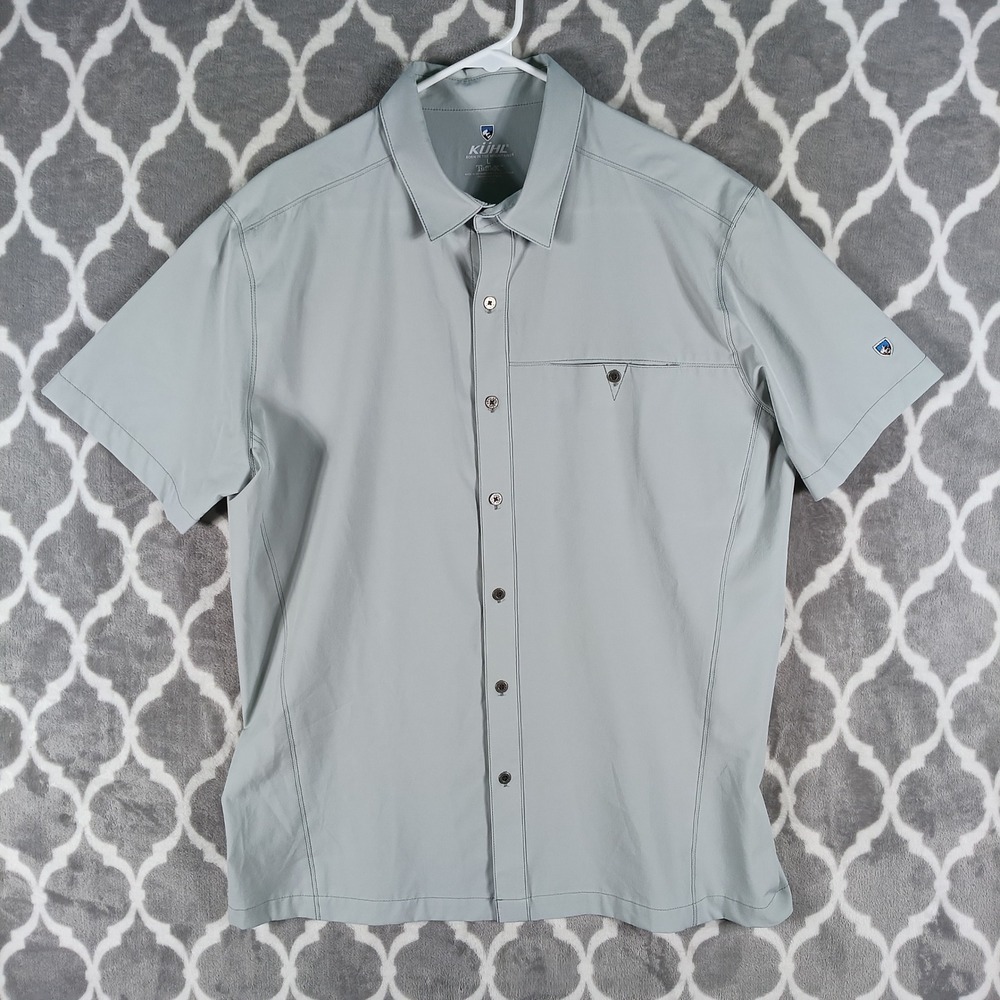 Kuhl Renegade Shirt Mens Large Gray Short Sleeve Tufflex Button Down 3069